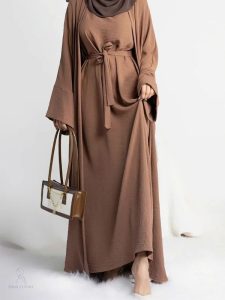 Abaya Kimono 2 pièces couleur Café, style élégant et moderne