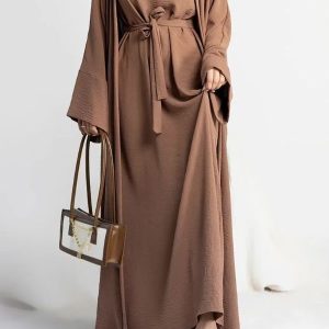 Abaya Kimono 2 pièces couleur Café, style élégant et moderne