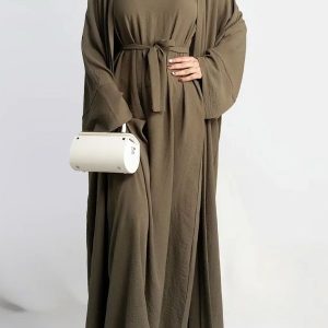 Abaya Kimono 2 pièces Kaki élégante pour femmes