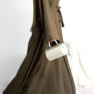 Abaya Kimono style Kaki, ensemble moderne et raffiné