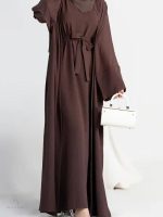 Abaya Kimono 2 pièces couleur marron foncé