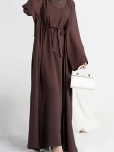 Abaya Kimono 2 pièces couleur marron foncé