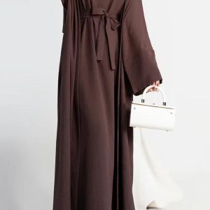 Abaya Kimono 2 pièces couleur marron foncé