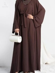 Abaya Kimono marron, élégante et confortable en deux parties