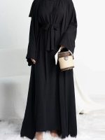 Abaya Kimono 2 pièces noire élégante et moderne
