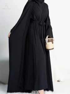 Abaya Kimono féminine en noir, style chic et raffiné