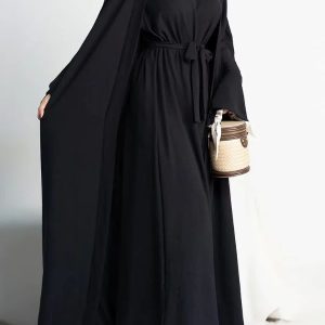 Abaya Kimono féminine en noir, style chic et raffiné