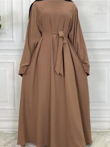 Abaya Café Clair, coupe fluide et confortable