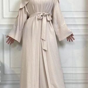 Abaya kimono beige élégante et moderne