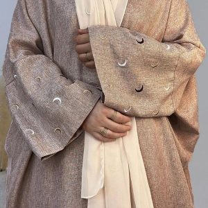 Abaya kimono beige rosé élégante et moderne