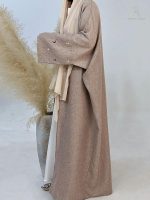 Abaya kimono Dubaï, teinte beige rosé, style raffiné