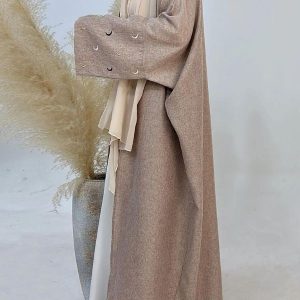Abaya kimono Dubaï, teinte beige rosé, style raffiné