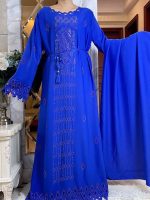 Abaya kimono bleu azur profond