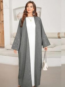 Élégante abaya kimono gris ardoise, style raffiné