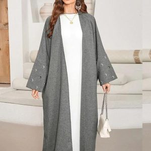 Élégante abaya kimono gris ardoise, style raffiné