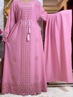 Abaya kimono rose blush élégante inspirée de Dubaï