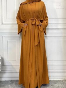 Abaya style kimono couleur ocre pour femme