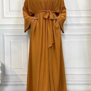 Abaya style kimono couleur ocre pour femme