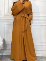 Abaya kimono léger en tissus doux couleur ocre
