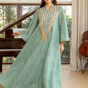 Abaya mariage vert céladon élégante et raffinée