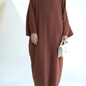 Abaya en coton pour femme couleur café