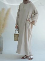 Abaya en coton pour femme couleur crème