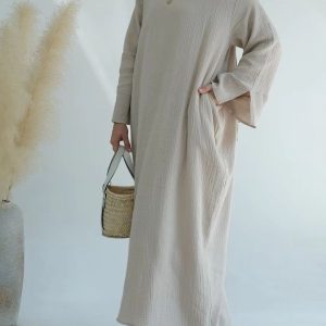 Abaya en coton pour femme couleur crème
