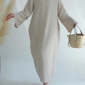 Abaya féminine légère en coton crème