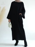 Abaya femme en coton noir élégante et confortable