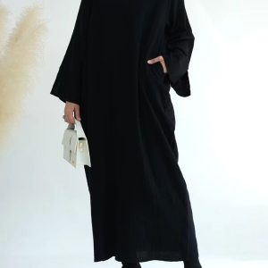 Abaya femme en coton noir élégante et confortable