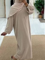 Abaya femme en velours beige élégante et confortable