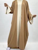 Abaya satin kaki kimono ouvert deux pièces
