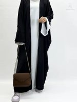 Abaya satin noire deux pièces kimono ouvert