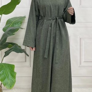 Abaya satin vert kaki élégante et fluide