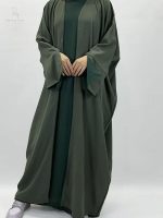 Abaya satin vert kimono ouvert en deux pièces