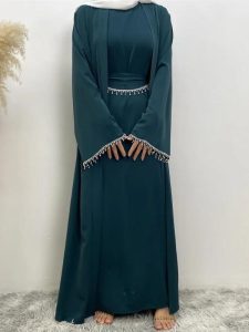 Abaya chic vert émeraude, parfaite pour toutes occasions