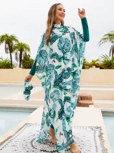 Burkini avec motifs de feuilles exotiques