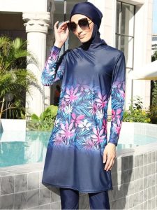 Burkini floral tropical 3 pièces pour une baignade confortable
