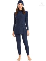 Burkini long 3 pièces bleu marine pour la plage