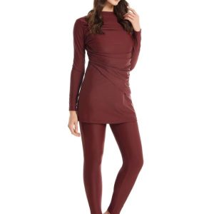 Burkini long 3 pièces bordeaux pour une élégance raffinée