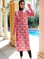 Burkini long Jasmina en rouge, élégant et confortable