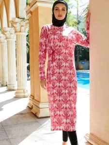 Burkini rouge Jasmina, style moderne pour la baignade