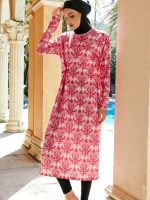 Burkini long, rouge, adapté pour la plage et la piscine