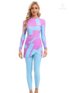 Ensemble de burkini féminin en rose et bleu doux