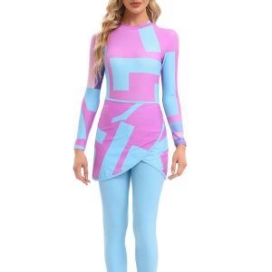 Ensemble de burkini féminin en rose et bleu doux