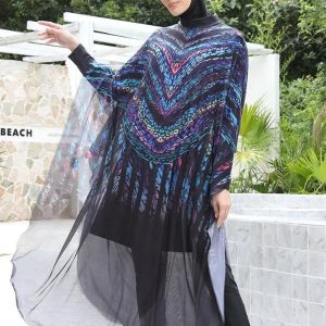 Burkini avec motifs ondulés, idéal pour la plage et la piscine