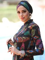 Ensemble burkini multicolore à motifs de plumes