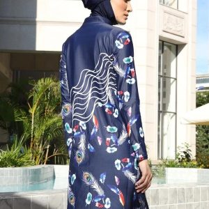 Burkini avec motif plume de paon, confort et modernité