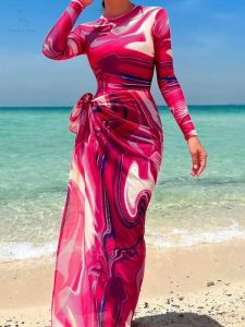 Burkini fuchsia tourbillon, maillot de bain pour femmes