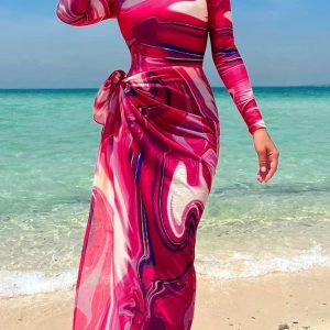Burkini fuchsia tourbillon, maillot de bain pour femmes